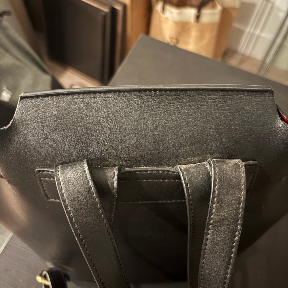 Mansur Gavriel Black Leather Backpack With Red Interior View 5